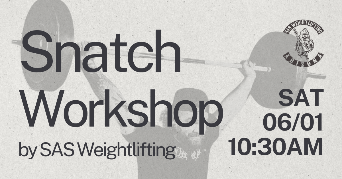 poster image for the workshop showing the date and time and a man performing a snatch